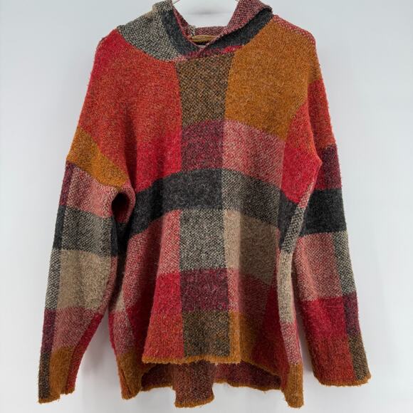 Natural Reflections Sweater Womens Med Plaid Pullover Cozy Hooded Red Oversized - Picture 1 of 11